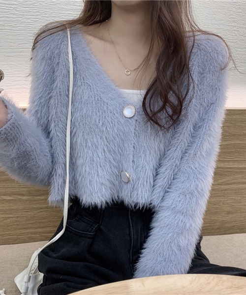 VIBGYOR(ヴィブジョー)の「【EIZZ/アイズ】シャギーニット Vネック クロップドカーディガン(カーディガン/ボレロ・レディース・パープル/ホワイト/ブラック/ブルー・FREE)」の10枚目の写真