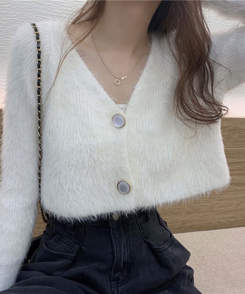 VIBGYOR(ヴィブジョー)の「【EIZZ/アイズ】シャギーニット Vネック クロップドカーディガン(カーディガン/ボレロ・レディース・パープル/ホワイト/ブラック/ブルー・FREE)」の13枚目の写真