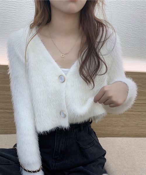 VIBGYOR(ヴィブジョー)の「【EIZZ/アイズ】シャギーニット Vネック クロップドカーディガン(カーディガン/ボレロ・レディース・パープル/ホワイト/ブラック/ブルー・FREE)」の14枚目の写真