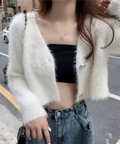 VIBGYOR(ヴィブジョー)の「【EIZZ/アイズ】シャギーニット Vネック クロップドカーディガン(カーディガン/ボレロ・レディース・パープル/ホワイト/ブラック/ブルー・FREE)」の15枚目の写真