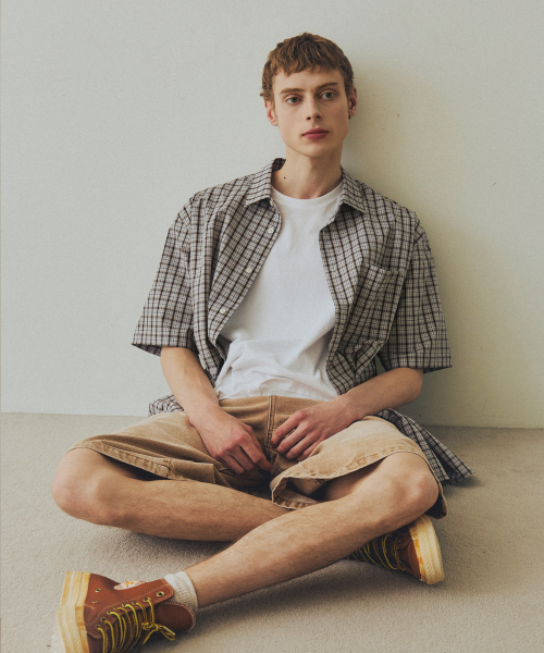 NODU（ノードユー）の「チェックボクシー ハーフストリートシャツ [ベージュ]（シャツ/ブラウス・レディース・その他・SMALL/MEDIUM/LARGE）」の2枚目の写真