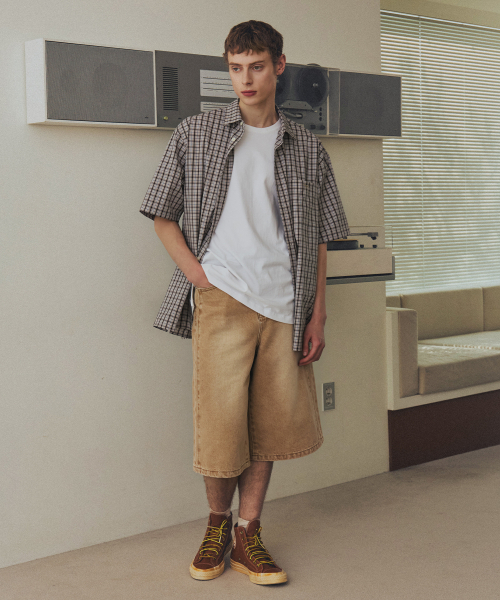 NODU（ノードユー）の「チェックボクシー ハーフストリートシャツ [ベージュ]（シャツ/ブラウス・レディース・その他・SMALL/MEDIUM/LARGE）」の5枚目の写真