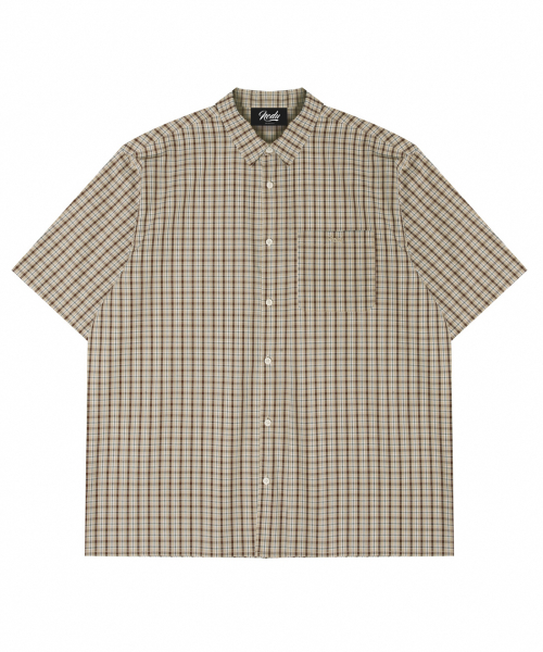 NODU（ノードユー）の「チェックボクシー ハーフストリートシャツ [ベージュ]（シャツ/ブラウス・レディース・その他・SMALL/MEDIUM/LARGE）」の6枚目の写真
