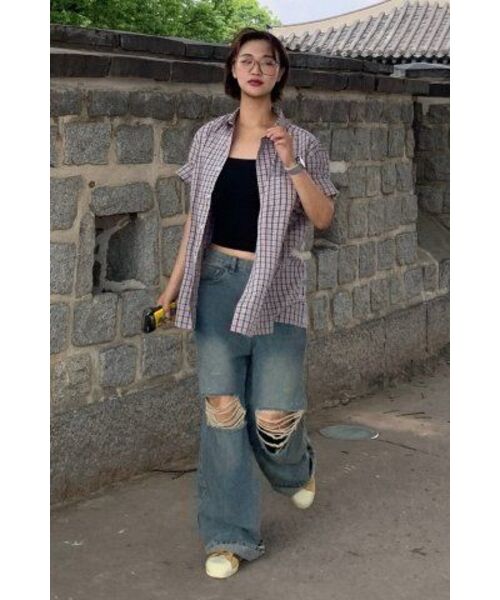 NODU（ノードユー）の「チェックボクシー ハーフストリートシャツ [ベージュ]（シャツ/ブラウス・レディース・その他・SMALL/MEDIUM/LARGE）」の16枚目の写真
