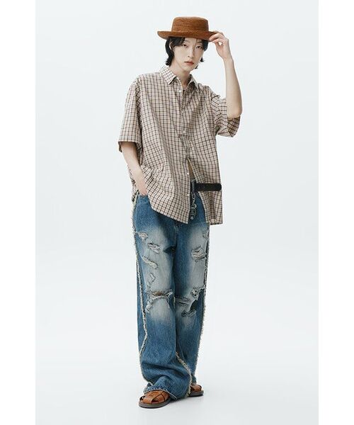NODU（ノードユー）の「チェックボクシー ハーフストリートシャツ [ベージュ]（シャツ/ブラウス・レディース・その他・SMALL/MEDIUM/LARGE）」の19枚目の写真