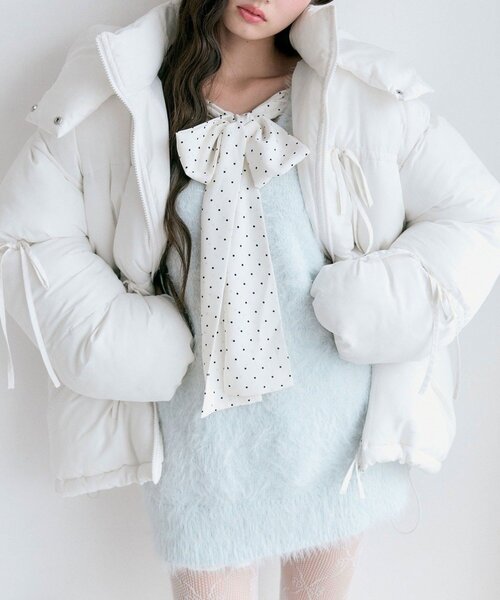 ✨本日限定値下✨美品✨  オリーブ ダウンジャケット セール】リボンエコダウンミドル丈ブルゾン（ダウンジャケット/コート