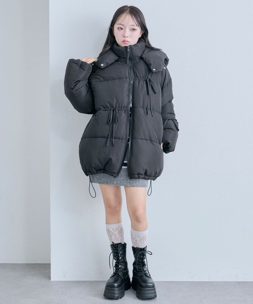 OLIVE des OLIVE（オリーブデオリーブ）の「リボンエコダウンミドル丈ブルゾン（ダウンジャケット/コート・レディース・ブラック/オフホワイト/ピンク・FREE）」の7枚目の写真