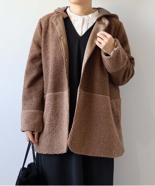 セール】【L～6L 大きいサイズ】ミックスボアフーテッドジャケット