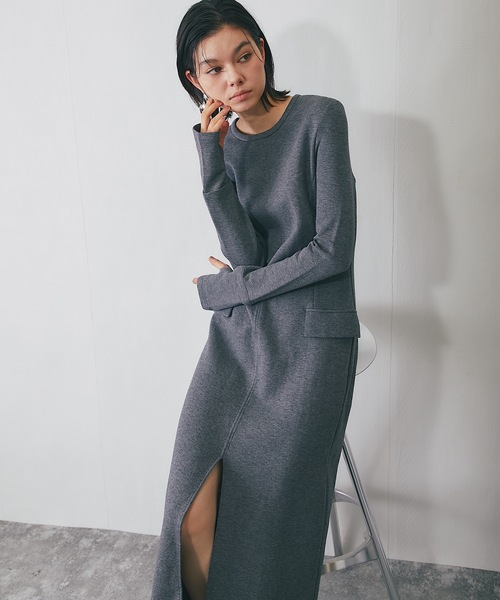 SMILE ORCHID(スマイルオーキッド)の「ストレッチロング丈ワンピース(ワンピース・レディース・グレー/ネイビー・M)」の4枚目の写真
