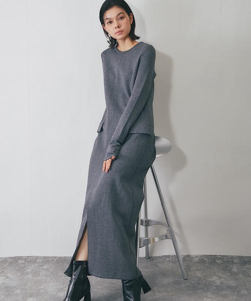 SMILE ORCHID(スマイルオーキッド)の「ストレッチロング丈ワンピース(ワンピース・レディース・グレー/ネイビー・M)」の8枚目の写真