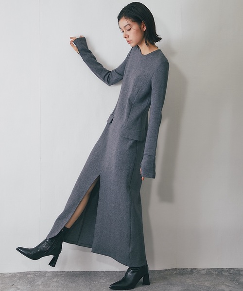 SMILE ORCHID(スマイルオーキッド)の「ストレッチロング丈ワンピース(ワンピース・レディース・グレー/ネイビー・M)」の3枚目の写真