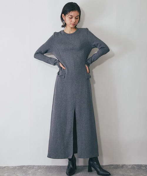 SMILE ORCHID(スマイルオーキッド)の「ストレッチロング丈ワンピース(ワンピース・レディース・グレー/ネイビー・M)」の7枚目の写真