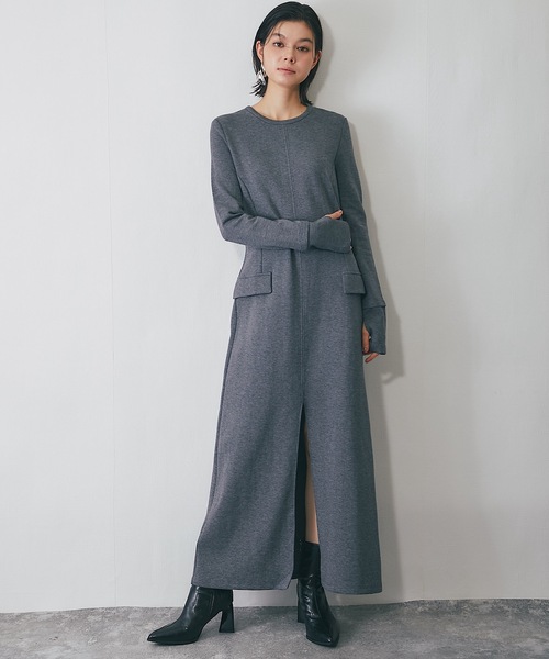 SMILE ORCHID(スマイルオーキッド)の「ストレッチロング丈ワンピース(ワンピース・レディース・グレー/ネイビー・M)」の5枚目の写真