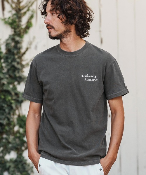 1minute 1second(ワンミニットワンセカンド)の「mt10113-cursive embroidery pigment T-shirt Tシャツ(1M26H340)(Tシャツ/カットソー・メンズ・ライトグレー/ネイビー/ブラック・S/XL/L/M)」の10枚目の写真
