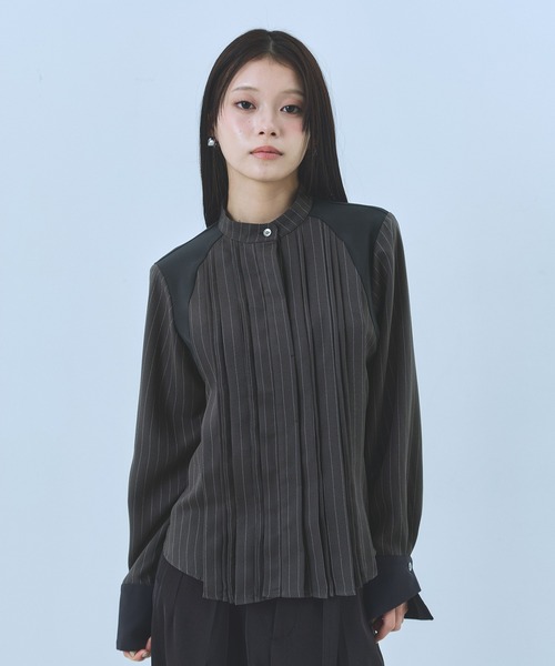 WEB限定カラーあり】ピンタックバイカラーブラウス｜ウォッシャブル