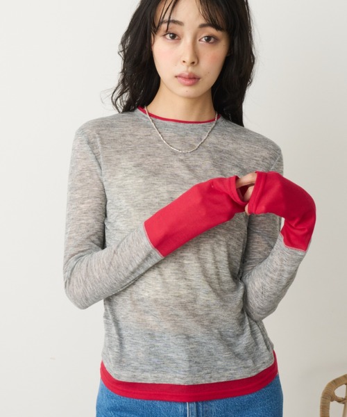 Unitage(ユニテージ)の「配色レイヤード風ロンtee(Tシャツ/カットソー・レディース・ブラック/アイボリー/グレー・FREE)」の1枚目の写真