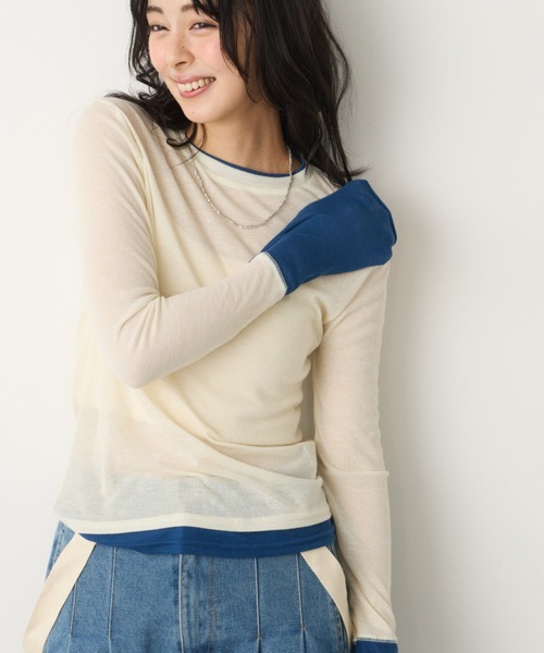 Unitage(ユニテージ)の「配色レイヤード風ロンtee(Tシャツ/カットソー・レディース・ブラック/アイボリー/グレー・FREE)」の2枚目の写真