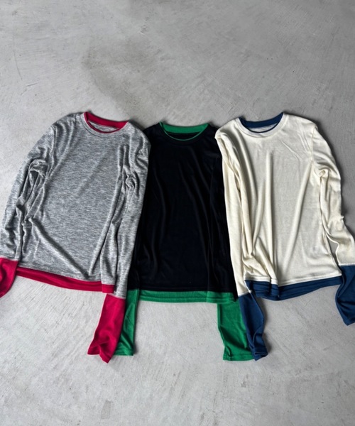 Unitage(ユニテージ)の「配色レイヤード風ロンtee(Tシャツ/カットソー・レディース・ブラック/アイボリー/グレー・FREE)」の4枚目の写真