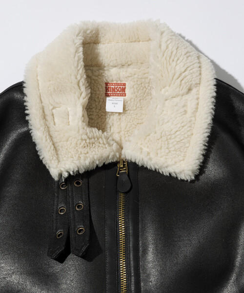 HINSON(ヒンソン)の「HINSON/ヒンソン B-3 フェイクムートン ジャケット(ブルゾン・メンズ・ブラック/ブラウン・MEDIUM/LARGE)」の4枚目の写真