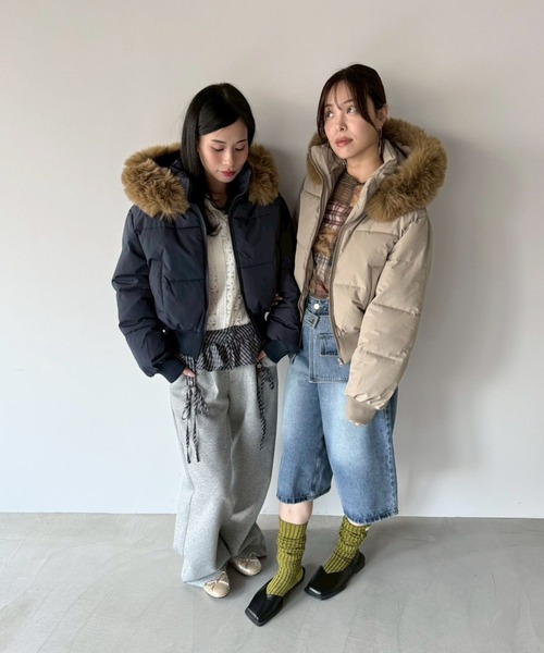 SANSeLF（サンセルフ）の「【SANSeLF】 ショートボリュームダウンジャケット saw25a059（ダウンジャケット/コート・レディース・ネイビー/ベージュ・FREE）」の16枚目の写真