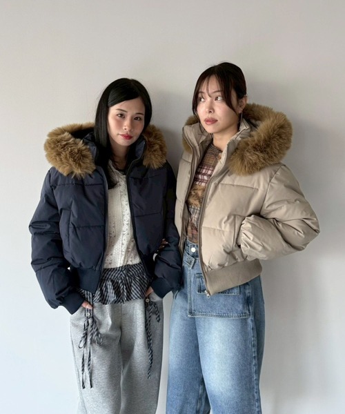 SANSeLF（サンセルフ）の「【SANSeLF】 ショートボリュームダウンジャケット saw25a059（ダウンジャケット/コート・レディース・ネイビー/ベージュ・FREE）」の17枚目の写真