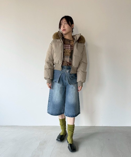 SANSeLF（サンセルフ）の「【SANSeLF】 ショートボリュームダウンジャケット saw25a059（ダウンジャケット/コート・レディース・ネイビー/ベージュ・FREE）」の6枚目の写真