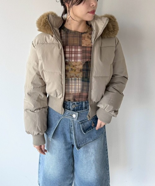 SANSeLF（サンセルフ）の「【SANSeLF】 ショートボリュームダウンジャケット saw25a059（ダウンジャケット/コート・レディース・ネイビー/ベージュ・FREE）」の7枚目の写真