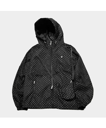 SOME PLACE（サムプレイス）の「ドットパターン刺繍グラフィックハイネックフードパーカーバイキングジャケットセット[ブラック]（ナイロンジャケット）」