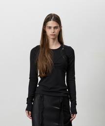 THREE TO EIGHTY（スリートゥエイティー）の「BEADY BRA LAYER LONG SLEEVE TEE BLACK（Tシャツ/カットソー）」