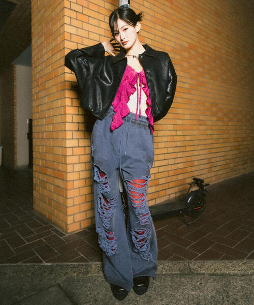 ROYAL FLASH(ロイヤルフラッシュ)の「MITSUKI/ミツキ/ハイダメージスウェットパンツ(スウェットパンツ・レディース・グレー/ブラック・F)」の4枚目の写真