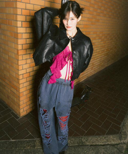 ROYAL FLASH(ロイヤルフラッシュ)の「MITSUKI/ミツキ/ハイダメージスウェットパンツ(スウェットパンツ・レディース・グレー/ブラック・F)」の5枚目の写真