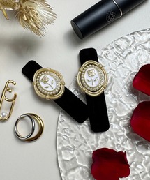 MAISON SELECT（メゾンセレクト）の「11D12-MZ 韓国風 フラワーヘアクリップ パール付き ベロアアクセ 大人ガーリー 2個セット（バレッタ/ヘアクリップ）」