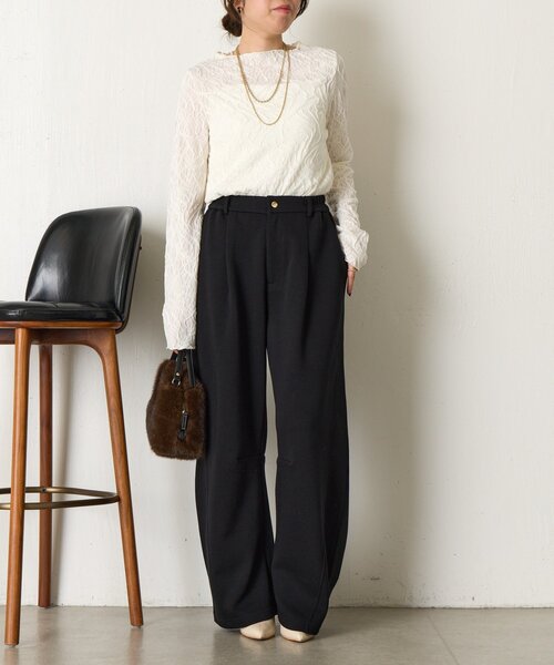 Jena espace merveilleux（ジェナ　エスパスメルヴェイユ）の「【インナーにも◎】ウェーブジャガードプルオーバー（Tシャツ/カットソー・レディース・ブラック/アイボリー・FREE）」の3枚目の写真