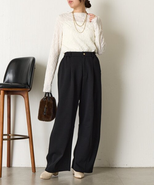 Jena espace merveilleux（ジェナ　エスパスメルヴェイユ）の「【インナーにも◎】ウェーブジャガードプルオーバー（Tシャツ/カットソー・レディース・ブラック/アイボリー・FREE）」の4枚目の写真