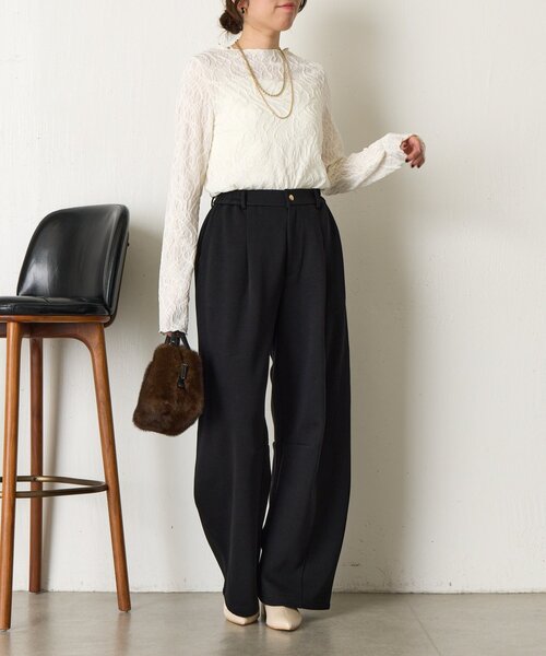 Jena espace merveilleux（ジェナ　エスパスメルヴェイユ）の「【インナーにも◎】ウェーブジャガードプルオーバー（Tシャツ/カットソー・レディース・ブラック/アイボリー・FREE）」の5枚目の写真