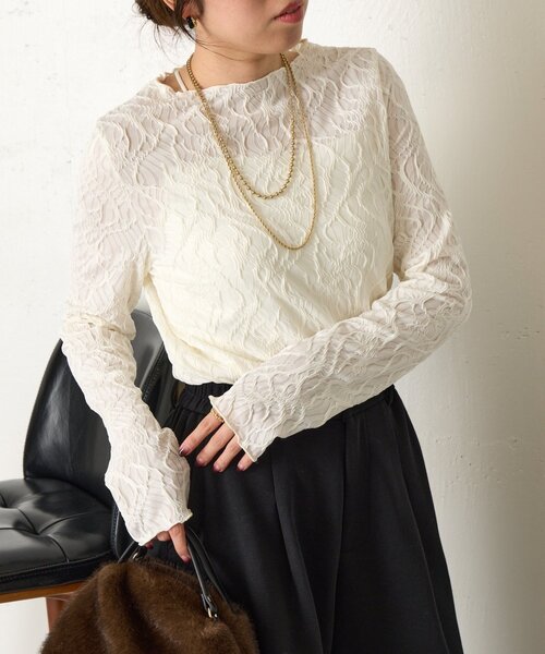 Jena espace merveilleux（ジェナ　エスパスメルヴェイユ）の「【インナーにも◎】ウェーブジャガードプルオーバー（Tシャツ/カットソー・レディース・ブラック/アイボリー・FREE）」の7枚目の写真