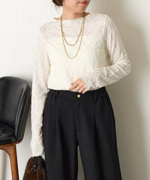 Jena espace merveilleux（ジェナ　エスパスメルヴェイユ）の「【インナーにも◎】ウェーブジャガードプルオーバー（Tシャツ/カットソー・レディース・ブラック/アイボリー・FREE）」の8枚目の写真