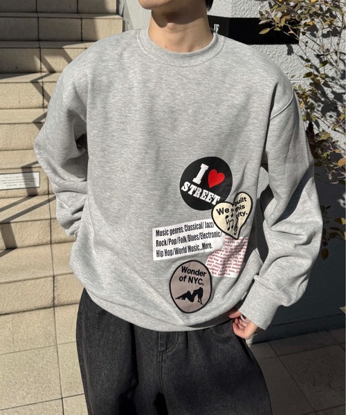 STONE  スウェット 美品 L ワッペン セール】裏起毛ワッペンデザイントップス（スウェット）｜sedacle