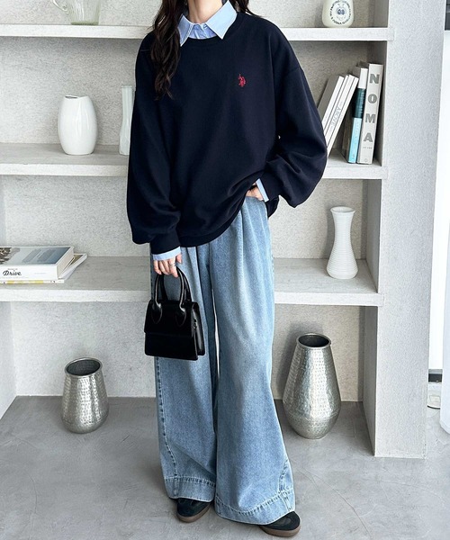 U.S. POLO ASSN.（ユーエスポロアッスン）の「GeeRA別注【U.S.POLOASSN.】オーバーサイズワッフルトップス（Tシャツ/カットソー・レディース・ネイビー/ライトピンク/杢グレー・MEDIUM/X-LARGE/LARGE）」の10枚目の写真