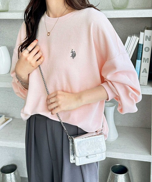 U.S. POLO ASSN.（ユーエスポロアッスン）の「GeeRA別注【U.S.POLOASSN.】オーバーサイズワッフルトップス（Tシャツ/カットソー・レディース・ネイビー/ライトピンク/杢グレー・MEDIUM/X-LARGE/LARGE）」の14枚目の写真