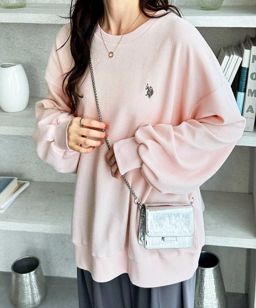 U.S. POLO ASSN.（ユーエスポロアッスン）の「GeeRA別注【U.S.POLOASSN.】オーバーサイズワッフルトップス（Tシャツ/カットソー・レディース・ネイビー/ライトピンク/杢グレー・MEDIUM/X-LARGE/LARGE）」の13枚目の写真