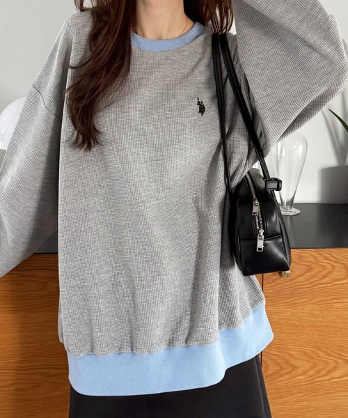 U.S. POLO ASSN.（ユーエスポロアッスン）の「GeeRA別注【U.S.POLOASSN.】オーバーサイズワッフルトップス（Tシャツ/カットソー・レディース・ネイビー/ライトピンク/杢グレー・MEDIUM/X-LARGE/LARGE）」の18枚目の写真