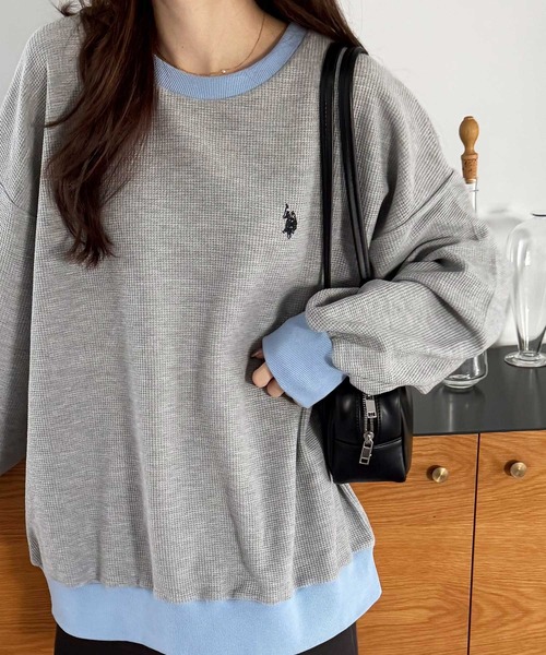 U.S. POLO ASSN.（ユーエスポロアッスン）の「GeeRA別注【U.S.POLOASSN.】オーバーサイズワッフルトップス（Tシャツ/カットソー・レディース・ネイビー/ライトピンク/杢グレー・MEDIUM/X-LARGE/LARGE）」の19枚目の写真