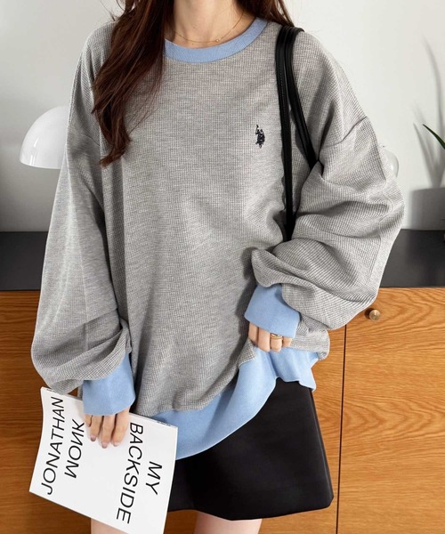 U.S. POLO ASSN.（ユーエスポロアッスン）の「GeeRA別注【U.S.POLOASSN.】オーバーサイズワッフルトップス（Tシャツ/カットソー・レディース・ネイビー/ライトピンク/杢グレー・MEDIUM/X-LARGE/LARGE）」の17枚目の写真