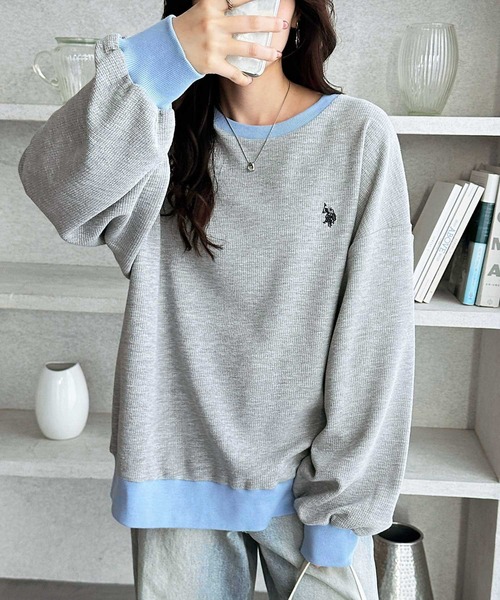 U.S. POLO ASSN.(ユーエスポロアッスン)の「【新色追加】GeeRA別注【U.S.POLOASSN.】オーバーサイズワッフルトップス(Tシャツ/カットソー・レディース・ネイビー/ライトピンク/杢グレー/ブラウン/ブラック/グレー系その他・MEDIUM/X-LARGE/LARGE)」の7枚目の写真