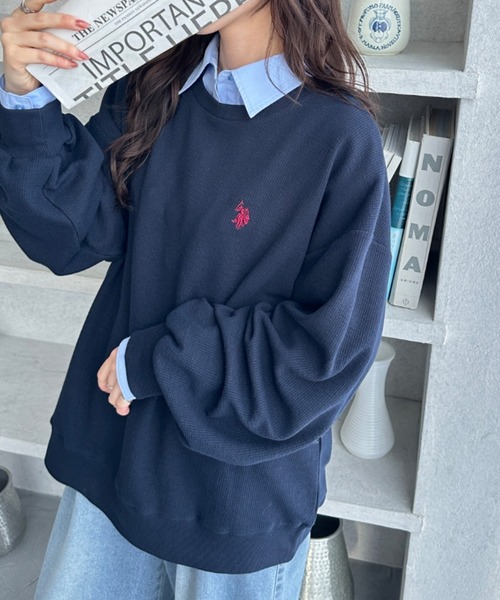 U.S. POLO ASSN.(ユーエスポロアッスン)の「【新色追加】GeeRA別注【U.S.POLOASSN.】オーバーサイズワッフルトップス(Tシャツ/カットソー・レディース・ネイビー/ライトピンク/杢グレー/ブラウン/ブラック/グレー系その他・MEDIUM/X-LARGE/LARGE)」の8枚目の写真