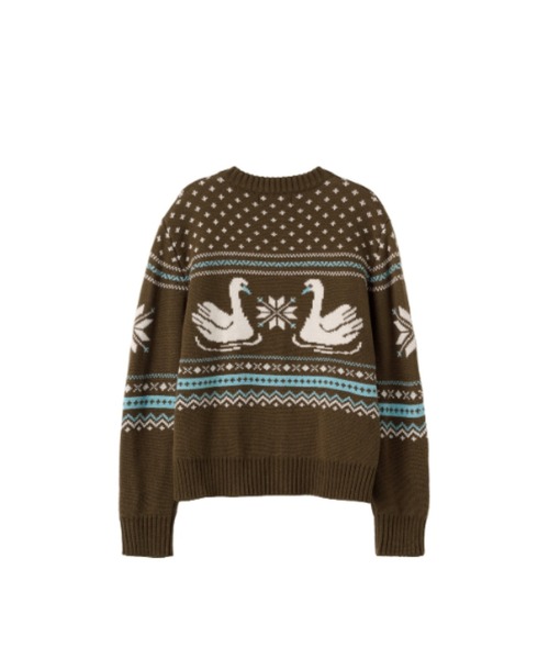 GENERAL IDEA(ジェネラルアイデア)の「【GENERAL IDEA】スワンノルディック柄ニットカーディガン / SWAN NORDIC KNIT CARDIGAN(カーディガン/ボレロ・レディース・クリーム/ブラック/ブラウン・M/S/L)」の4枚目の写真