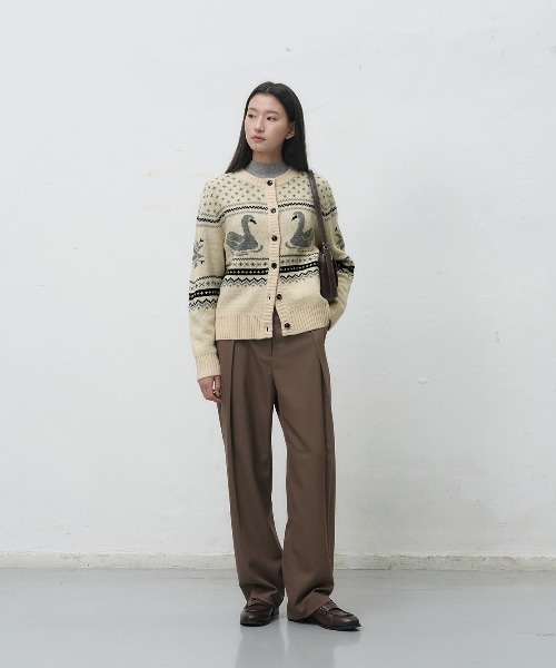 GENERAL IDEA(ジェネラルアイデア)の「【GENERAL IDEA】スワンノルディック柄ニットカーディガン / SWAN NORDIC KNIT CARDIGAN(カーディガン/ボレロ・レディース・クリーム/ブラック/ブラウン・M/S/L)」の8枚目の写真