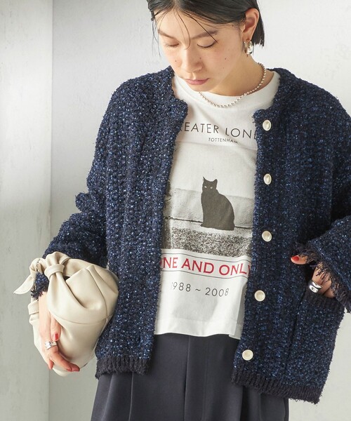 SHIPS（シップス）の「〈手洗い可能〉ミックスカラー ニット ジャケット（カーディガン/ボレロ・レディース・ネイビー/ピンク・ONE SIZE）」の2枚目の写真