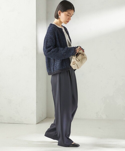 SHIPS（シップス）の「〈手洗い可能〉ミックスカラー ニット ジャケット（カーディガン/ボレロ・レディース・ネイビー/ピンク・ONE SIZE）」の5枚目の写真